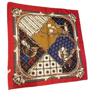 Berkshire Equestrian Scarf Western Italy 31 Halter Stirrups Horn Red Gold Navy